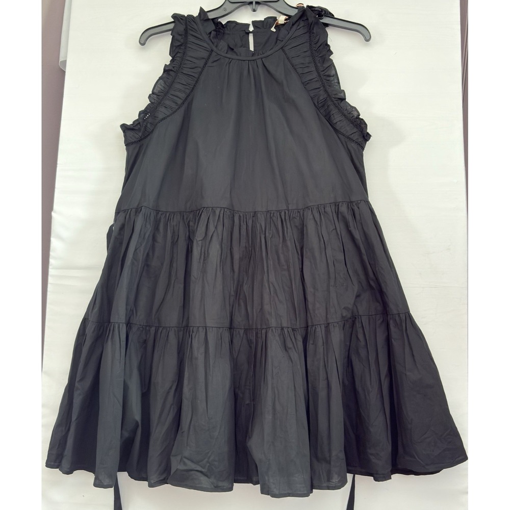 Skies Are Blue Womens Black Sleeveless Ruffle Poplin Mini Dress Large NwT